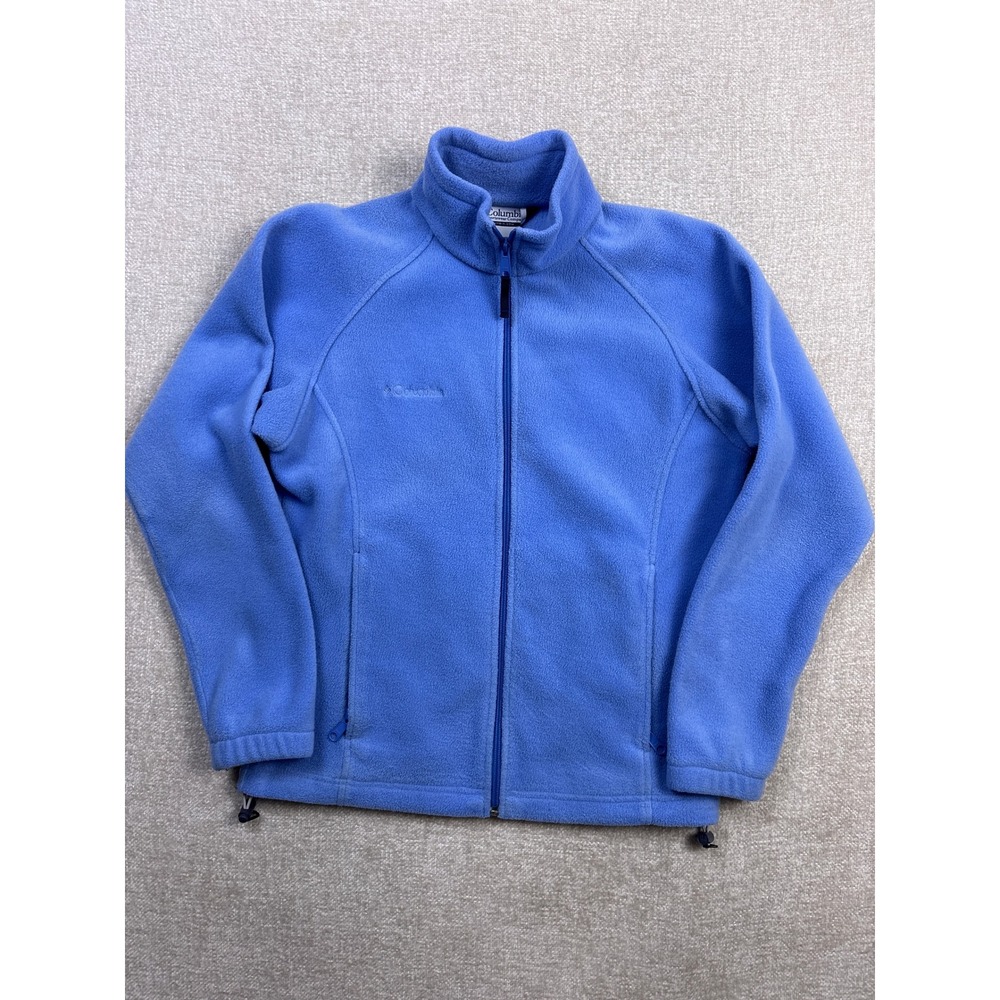 Columbia Womens Small Blue Full Zip Fleece Jacket Mock Neck Cinch Hem